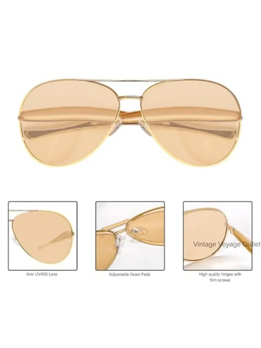 Retro Oversized Aviator Sunglasses - Gold Metal Frame UV400